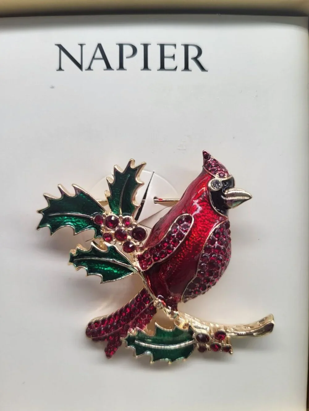 Napier Cardinal Holly Branch Holiday Christmas Rememberance Pin Brooch Red Gold